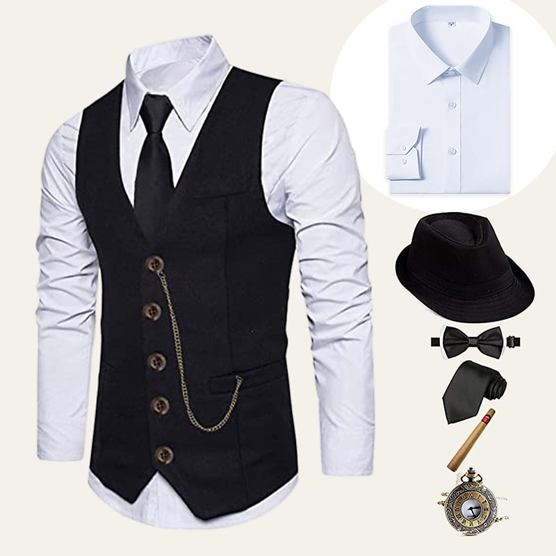 Retro Řvoucí 20s 20. léta 20. století Úbory Tričko Vesta Gentleman Gangster Pevná barva Běžný Pánské předvečer Všech svatých Karneval Nový rok Večírek Maturitní ples loučení se svobodou nevěsty 2025 - $56.99 –P3