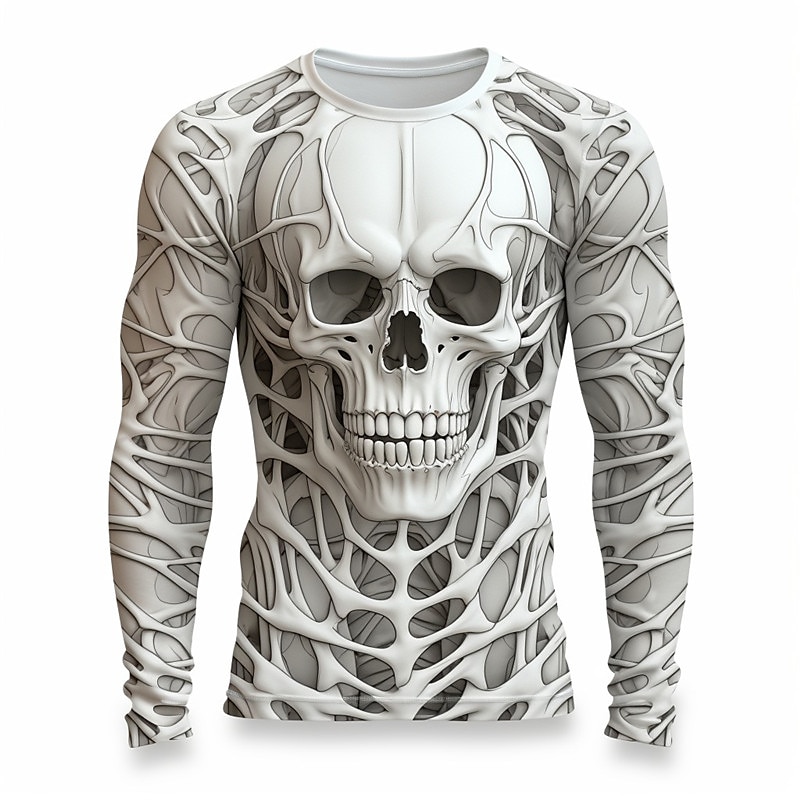 Herre Grafisk Hodeskaller Skjelett T skjorte Langermet T skjorte 3D-utskrift Crew-hals Skjorte Mote Designer Fritid Sport & Utendørs Ferie Ut på byen Hvit Kakifarget Vår & Vinter Klær S M L XL 2XL 2025 - $19.99 –P2