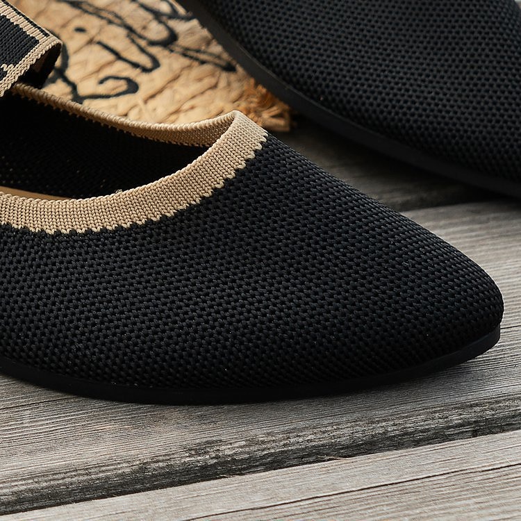 Women's Black Knit Mary Jane Flats – Pointed Toe Stretch Fabric Casual Shoes with Geometric Straps for Work, Travel & Daily Wear 2025 - $19.99 –P5