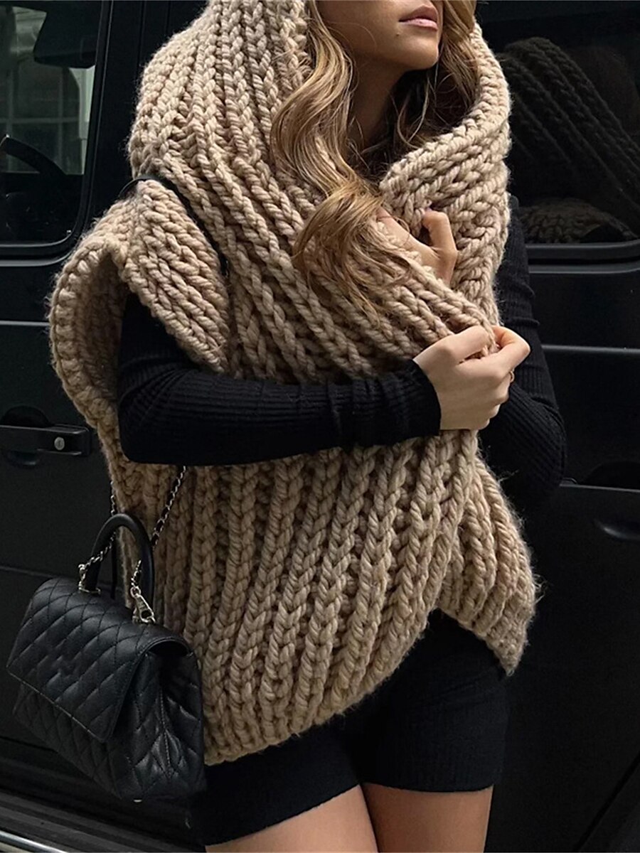 Women's Sweater Vest V Neck Cable Knit Polyester Oversized Fall Winter Regular Outdoor Daily Going out Stylish Casual Soft Long Sleeve Solid Color Beige S M L 2023 - US $38.99 –P1