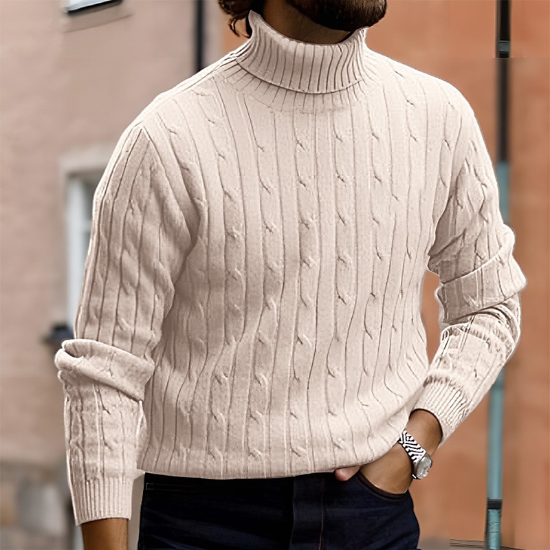 Herre Turtleneck genser Genser Riflet Kabel Strikke Strikket عادي Rullekrage Hold Varm Moderne Moderne Dagligdagstøy Ut på byen Klær Høst vinter Svart Hvit M L XL 2025 - $14.99 –P1