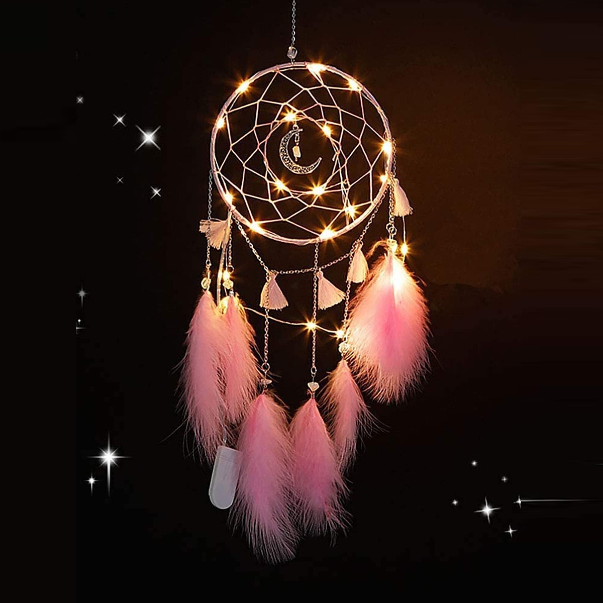 1 peça apanhador de sonhos artesanal presente gancho de pena padrão de lua carrilhão de vento com um círculo ornamento decoração de parede estilo boho sem luz de 2025 por $16.99 –P3
