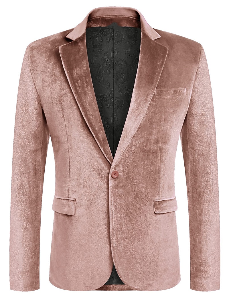 Men's Velvet Blazer Blazer Business Formal Evening Wedding Party Fashion Casual Spring &  Fall Polyester Plain Pocket Casual / Daily Single Breasted Two-button Blazer Black Red Blue Purple 2025 - $46.99 –P3