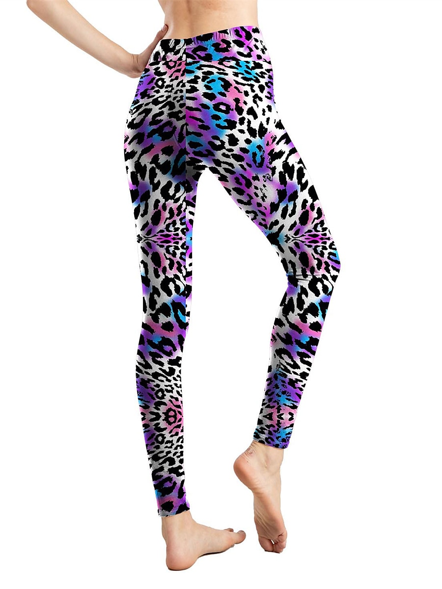 Women's Leggings Active Fashion Full Length High Waist Leopard Gradient Snake Print Elastic Waist Print Breathable Soft Comfortable Micro-elastic Outdoor Vacation Home Leopard Print 0358 blue and 2025 - $13.99 –P4