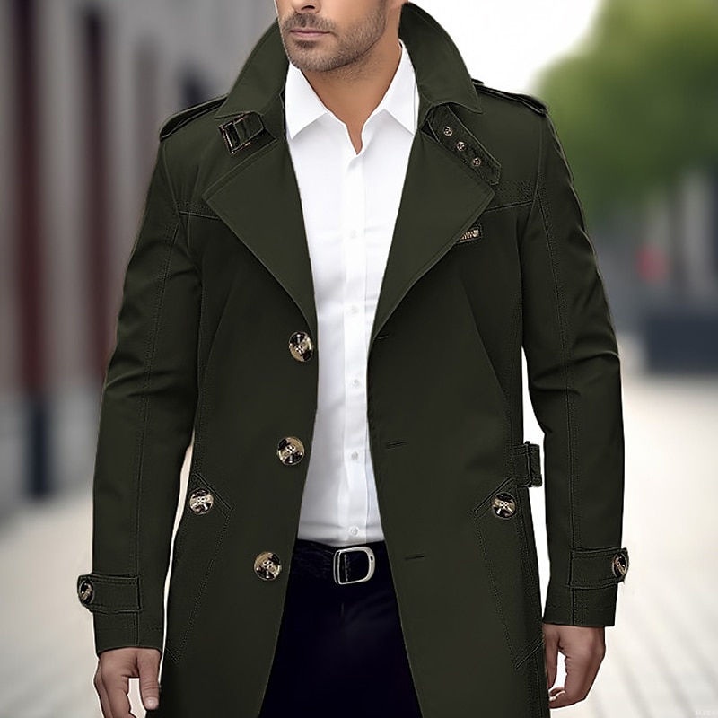 Herr Övergångsjacka Trenchcoat Utomhus Alla årstider Polyester Vindtät jacka Ytterkläder Kläder Streetwear Slät Framficka Kavajslag Enkelknäppt 2025 - $45.99 –P3