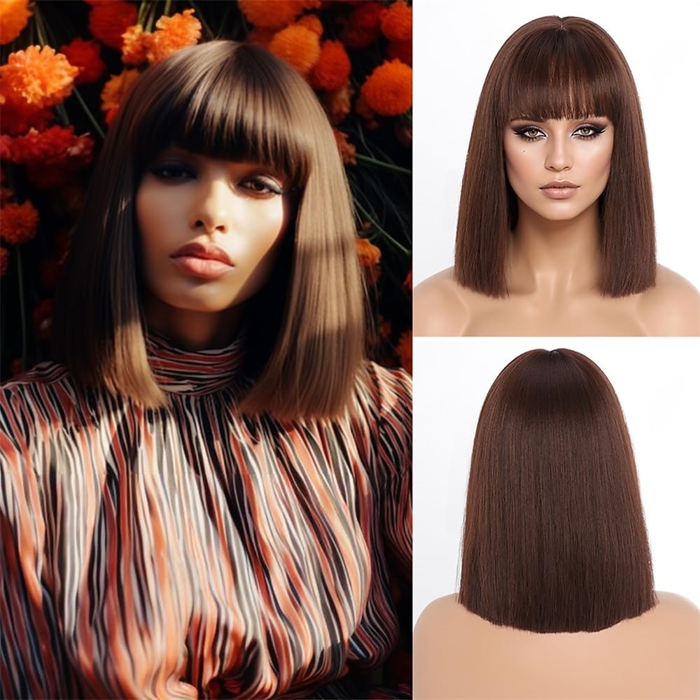 Peluca de carnaval 2026 Rubio Negro Marrón Recto Bob Corta Peluca sintética para festival Carnaval Desfile Cabello para disfraz de cosplay para Mujer 2026 - $24.99 –P4