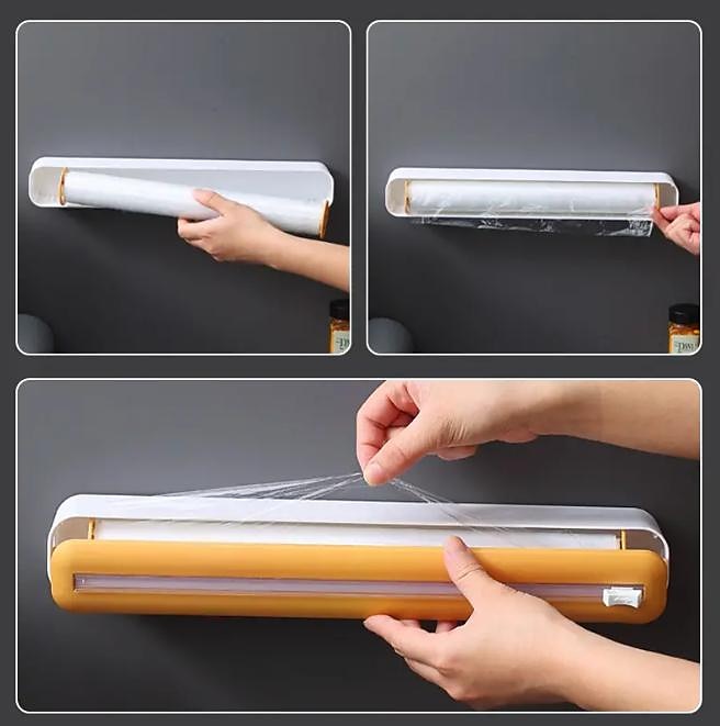 2 i 1 plastfolie dispenser matfilm dispenser cutter saran wrap dispenser aluminiumsfolie pergament papir injektor kjøkkenverktøy 2025 - $9.99 -P6