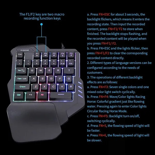 Мини-красочная игровая клавиатура с RGB-подсветкой для одной руки, удобная игровая клавиатура и мышь для левой руки для lol cs pc ps4 xbox gamer 2025 - $39.99 –P10