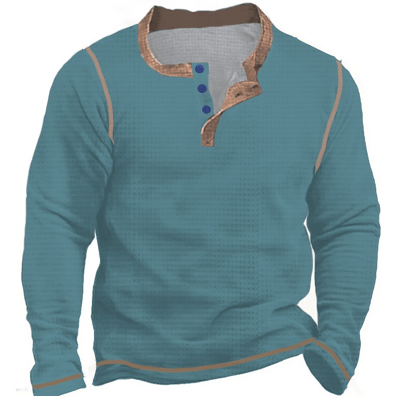 Herr Waffle Henley Shirt T-shirts Långärmad tröja Slät Henley Utomhus Ledigt Långärmad Knapp Kläder Mode Designer Bekväm 2025 - $23.99 –P7