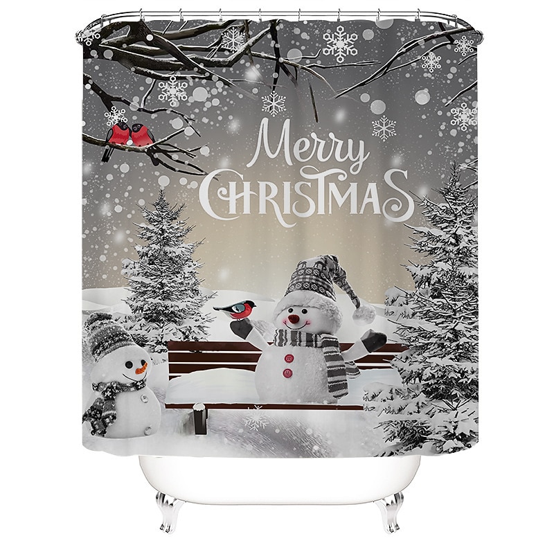Cortina de ducha navideña de muñeco de nieve, juego de cortinas impermeables con 12 ganchos, accesorios de baño navideños, decoración navideña 2025 - $23.99 –P8