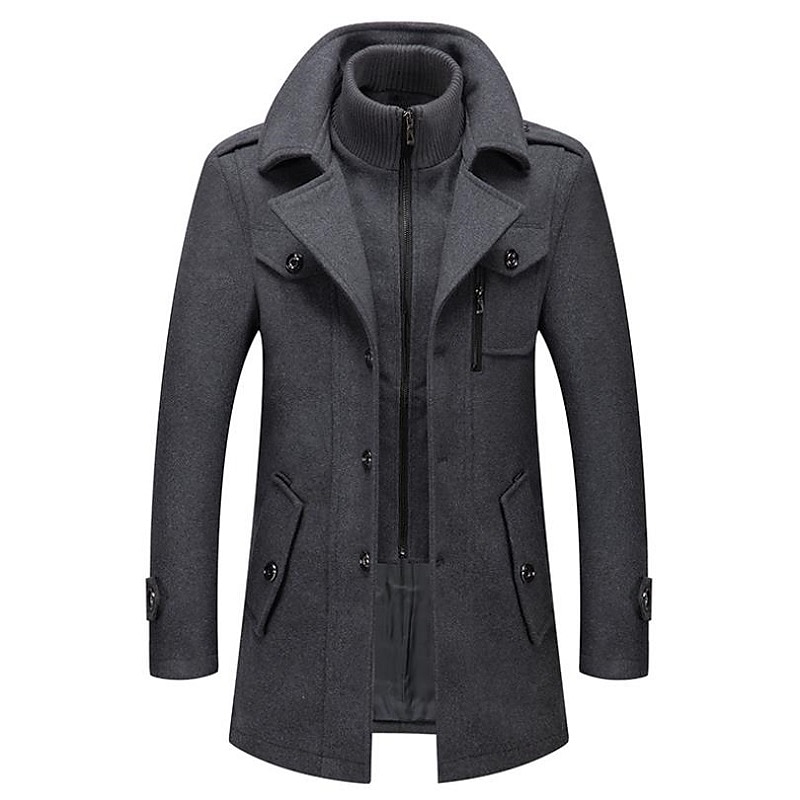 Men's Winter Coat Wool Coat Overcoat Business Casual Spring Winter Autumn Wool Windproof Warm Outerwear Clothing Apparel Active Chic & Modern Solid Colored Rolled collar 2025 - $73.99 –P9