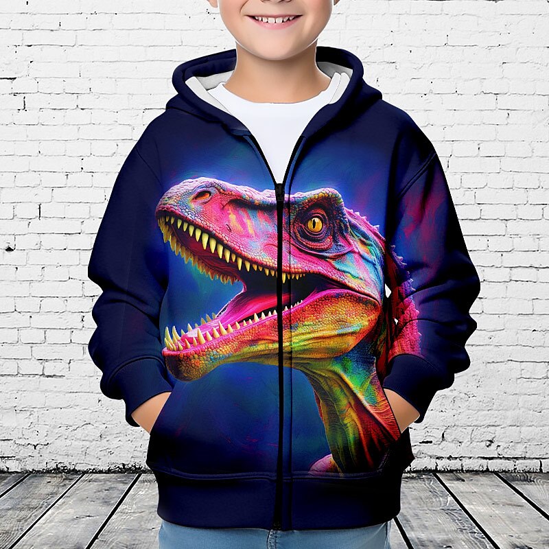 Pojkar 3D Dinosaurie Huvtröja Kappa Ytterkläder Långärmad 3D-tryck Höst Vinter Mode Streetwear Häftig Barn 3-12 år Utomhus Ledigt Dagligen Normal 2025 - $18.49 –P2