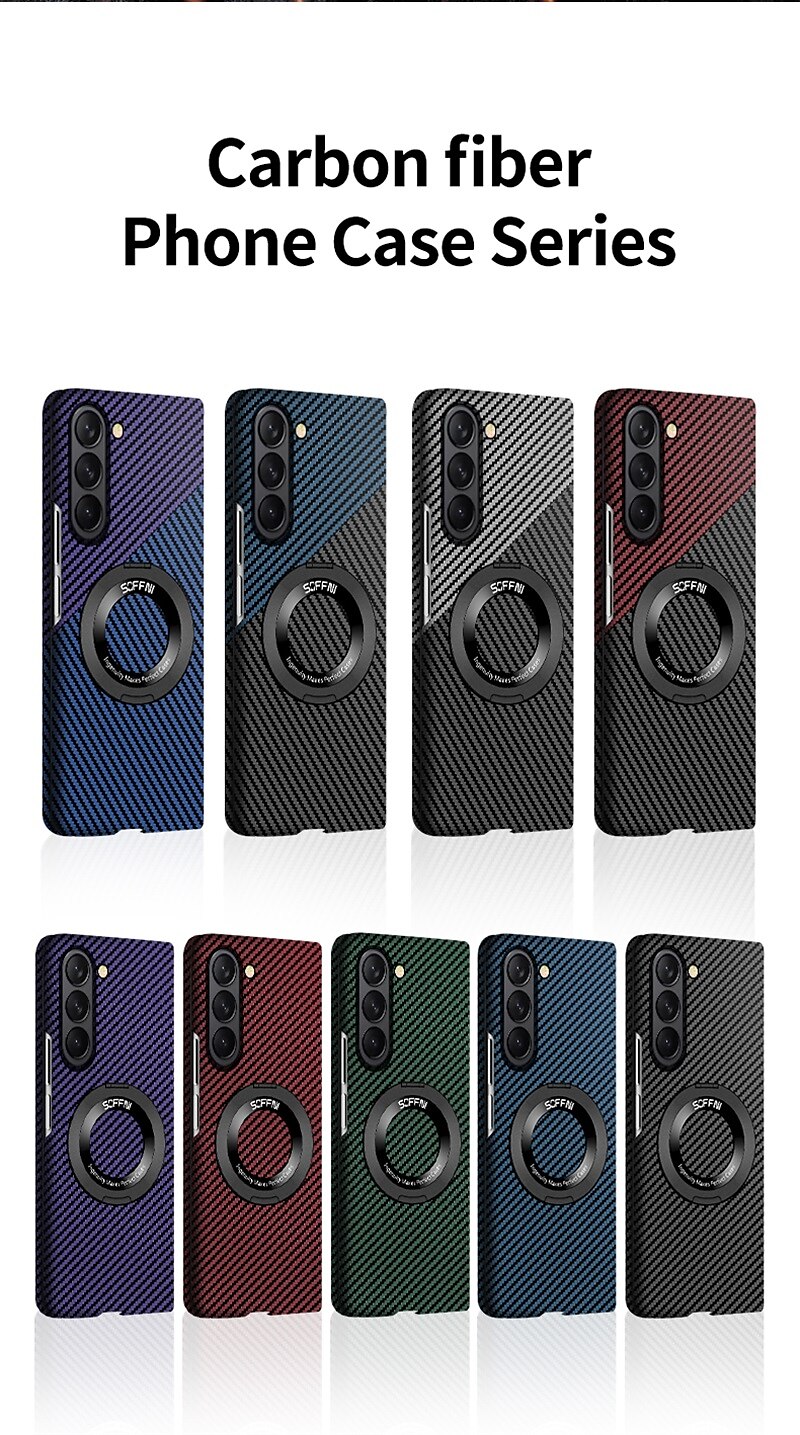 2025年 Samsung Galaxy Z Fold 6 Z Fold 5 Z Fold 4 Z Fold 3 Z Fold 2 用の電話ケース フリップカバー スタンドホルダー付き フルボディプロテクティブ ワイヤレス充電サポート カーボンファイバー コレクション – $32.99 –P12