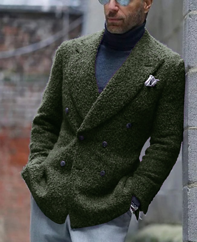 Homens Jaqueta Blazer Colar de fechamento Moda Casual Cor Sólida Exército verde Roxo Marron Moderno Seis botões de peito duplo de 2025 por $86.99 –P9