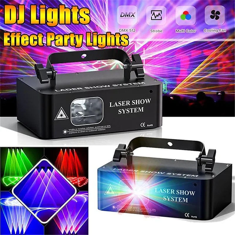 DMX512 LED Indoor Stage Lights RGB Laser Scanner Beam Effect Stage Light Sound Activated Bedroom Laser Projector Lighting Show for DJ Disco Church Birthday Party Xmas 2025 - $86.99 –P1