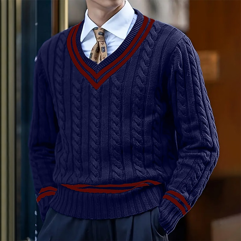 Per uomo Pullover Maglione Maglione Cavi Maglia Standard Lavorato a maglia Banda A V Contemporaneo moderno Natale Ufficio Abbigliamento Inverno Bianco Giallo M L XL del 2025 a $30.99 –P2