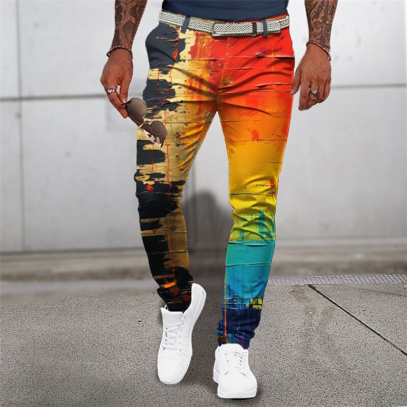 Graduale Astratto Per uomo Stampa 3D Pantaloni Esterno Strada Per uscire Poliestere Giallo Blu Arancione S M L Vita normale Elasticità Pantaloni del 2025 a $29.99 –P1