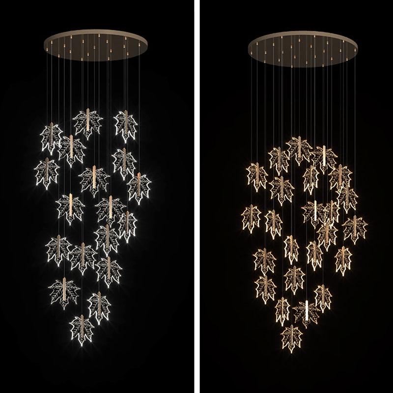 kroonluchter led kristal esdoornblad ontwerp 4/5/6/12-licht dimbaar inbouwverlichting wenteltrap lange kroonluchter villa trapverlichting duplex kroonluchter 110-240v 2025 - $287.79 –P5