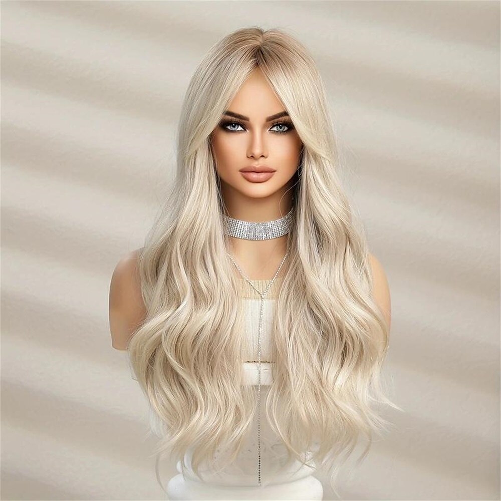 synthetische pruik krullend middendeel pruik lang blond synthetisch haar dames modieus ontwerp natuurlijk gemakkelijk mee te nemen blonde kerstfeestpruiken 2025 - $20.99 –P3