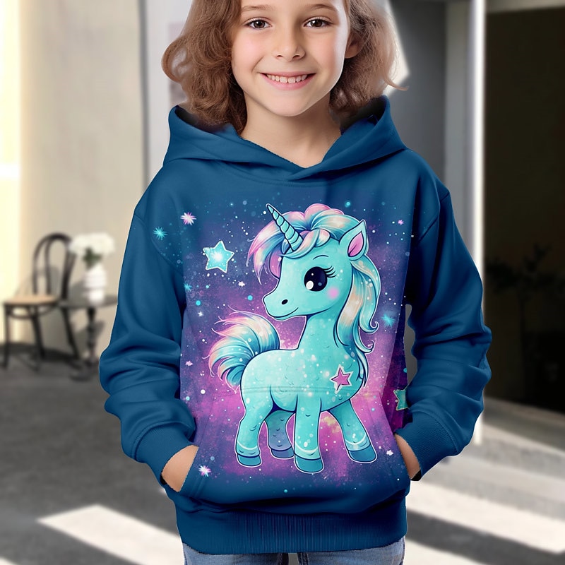 Dla dziewczynek 3D Zwierzę Jednorożec Bluza z Kapturem Długi rękaw Druk 3D Wiosna Jesień Zima Moda Moda miejska Godny podziwu Dzieci 3-12 lat Na zewnątrz Codzienny w pomieszczeniach Regularny 2025 - $18.99 -P6