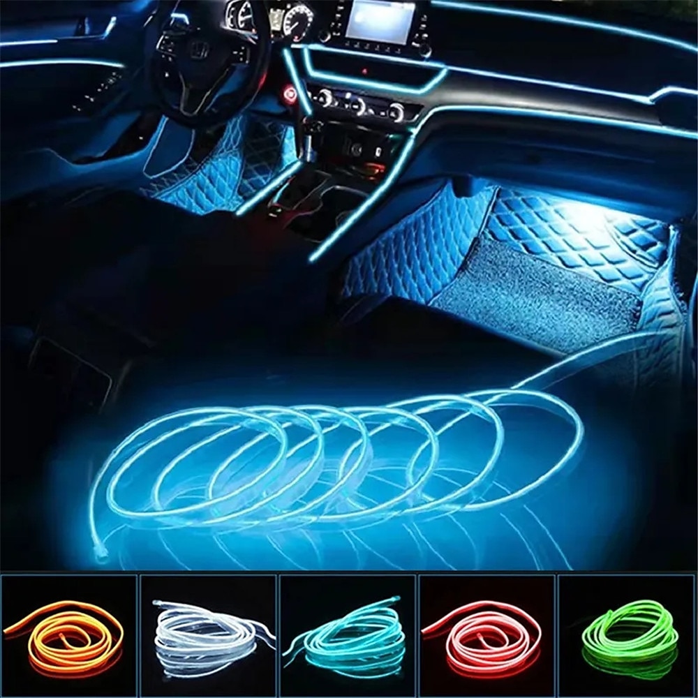 Cavo EL da 5 m per luci di striscia interne per auto con nastro di corda ambientale a LED flessibile USB con atmosfera al neon per la portiera dell'auto del 2025 a $8.49 –P4