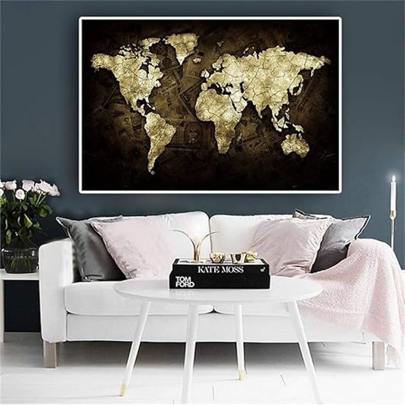 wereldkaart wordt afgedrukt kunst aan de muur moderne foto home decor muur opknoping cadeau gerold canvas ingelijste niet uitgerekt 2025 - $45.99 –P8