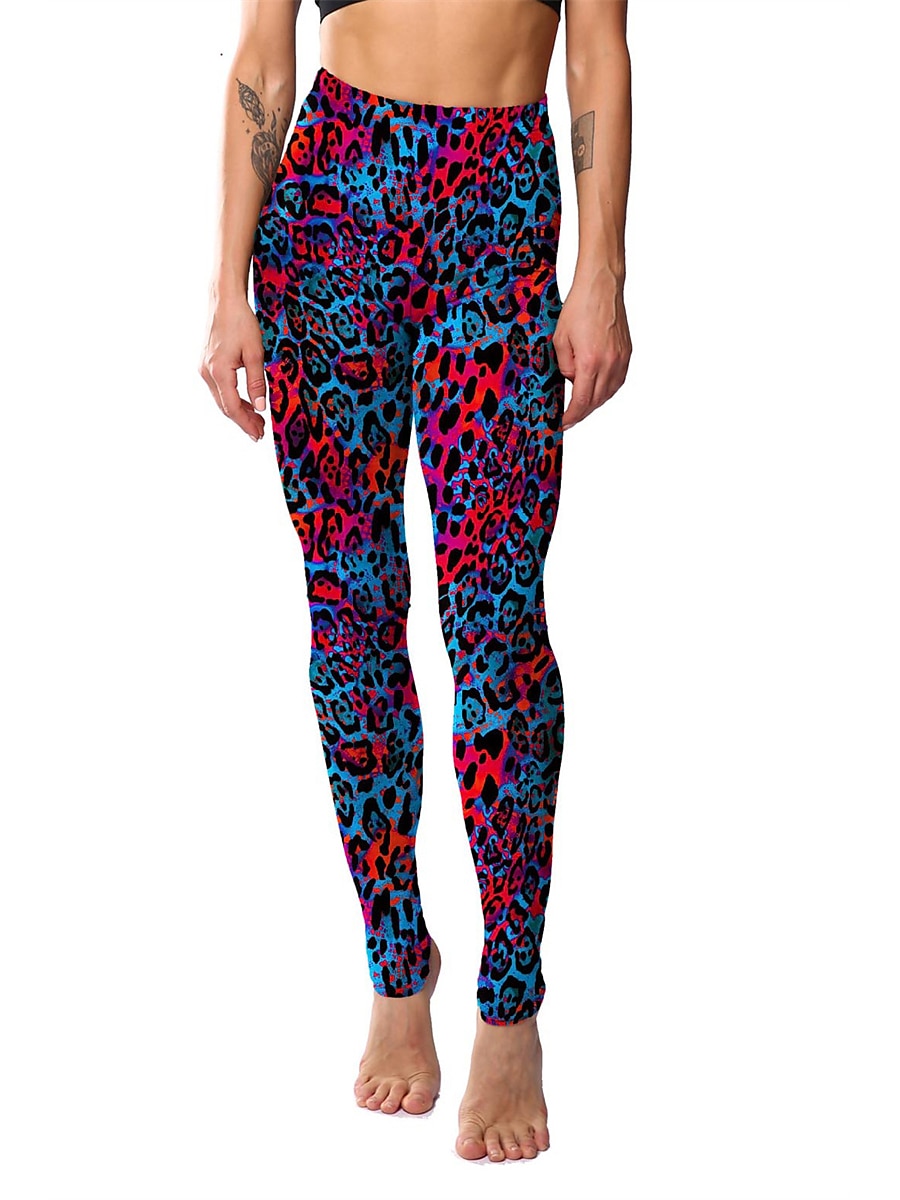 Women's Leggings Active Fashion Full Length High Waist Leopard Gradient Snake Print Elastic Waist Print Breathable Soft Comfortable Micro-elastic Outdoor Vacation Home Leopard Print 0358 blue and 2025 - $13.99 –P33