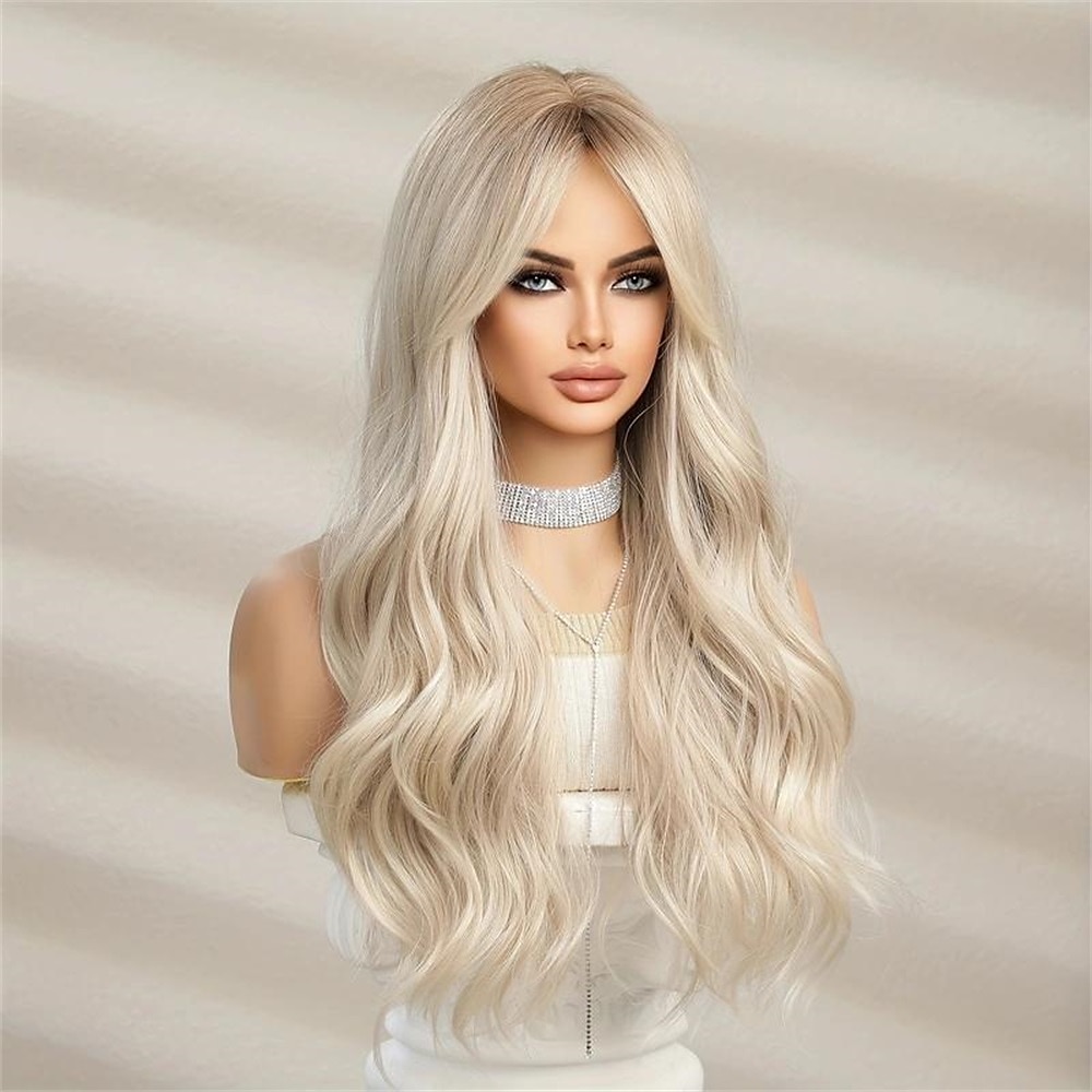 synthetische pruik krullend middendeel pruik lang blond synthetisch haar dames modieus ontwerp natuurlijk gemakkelijk mee te nemen blonde kerstfeestpruiken 2025 - $20.99 –P1