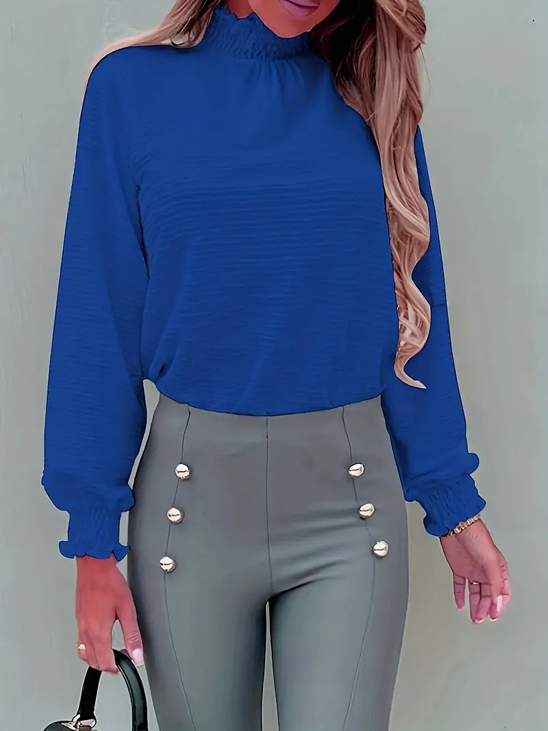 Hemd Bluse Damen Schwarz Weiß Rosa Solide / einfarbig Puffärmel Täglich Modisch Stehkragen Regular Fit S 2025 - $27.99 –P13