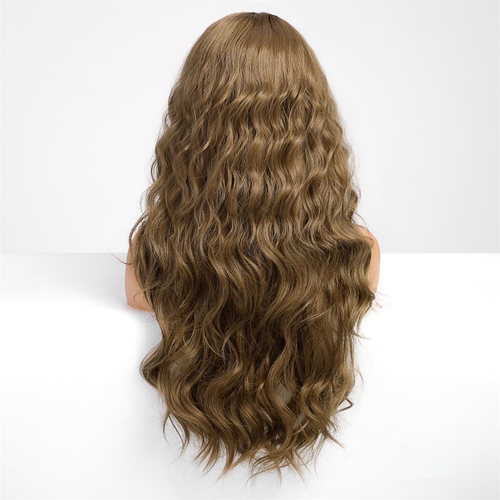 Perruque longue ondulée rose pour femme - Perruque rose ombré - Racine foncée - 66 cm - Avec frange - Perruque bouclée ondulée - Aspect naturel - Fibre synthétique résistante à la chaleur - Pour une de 2025 ? $28.99 –P4