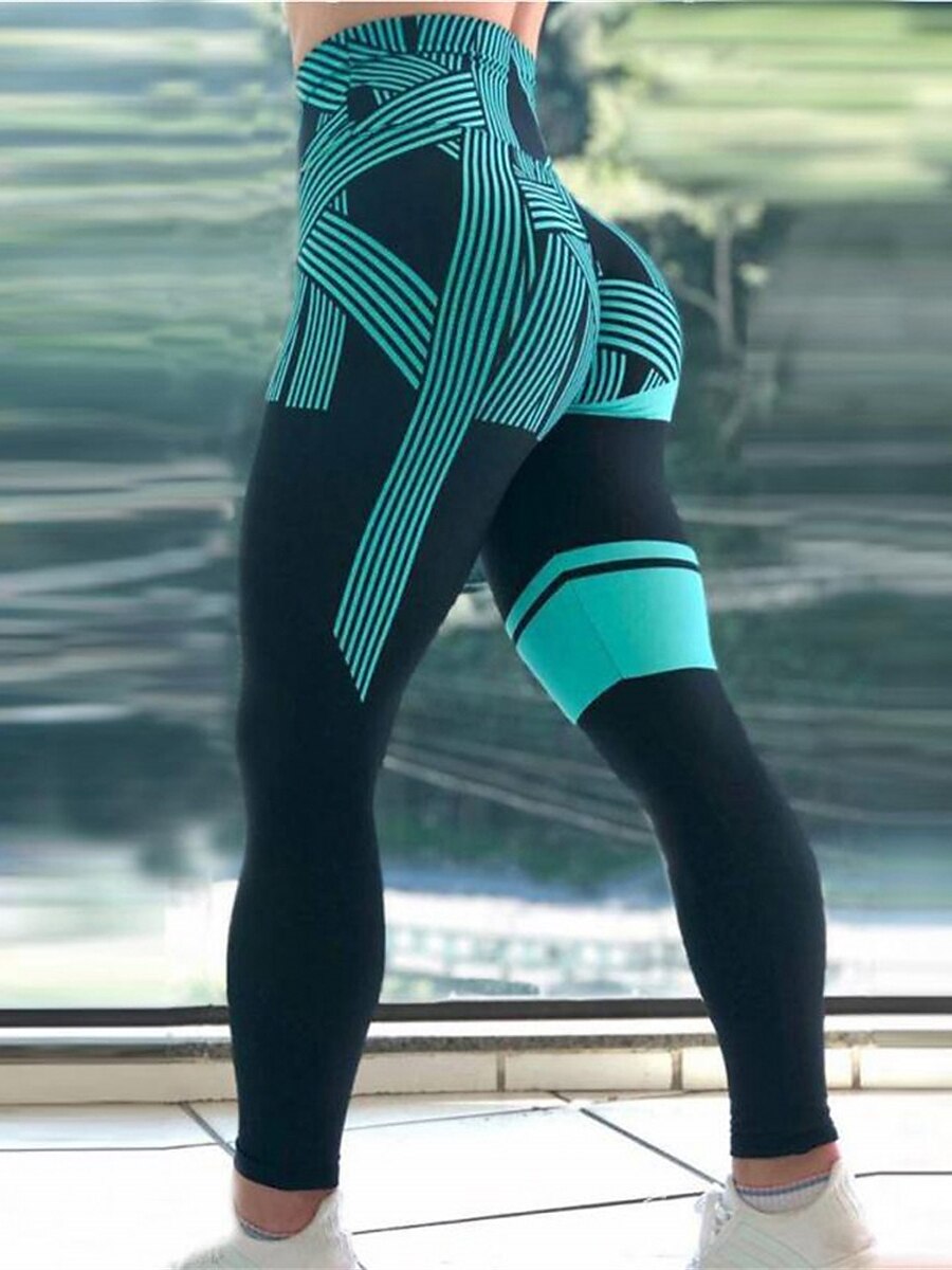 Women's Leggings Active Fashion Streetwear Ankle-Length High Waist Stripe Printing High Cut Breathability Soft Comfortable Micro-elastic Outdoor Yoga Street Robin's Egg Blue White Fuchsia Green Fall 2025 - $13.99 –P2