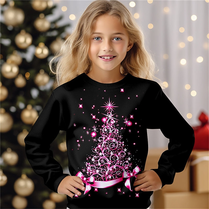Hanorac de Crăciun pentru fete, model 3D, cu imprimeu 3D, stil streetwear, adorabil, poliester, copii 4-12 ani, guler rotund, exterior, casual, zilnic, croială regulată 2025 - $13.99 –P3