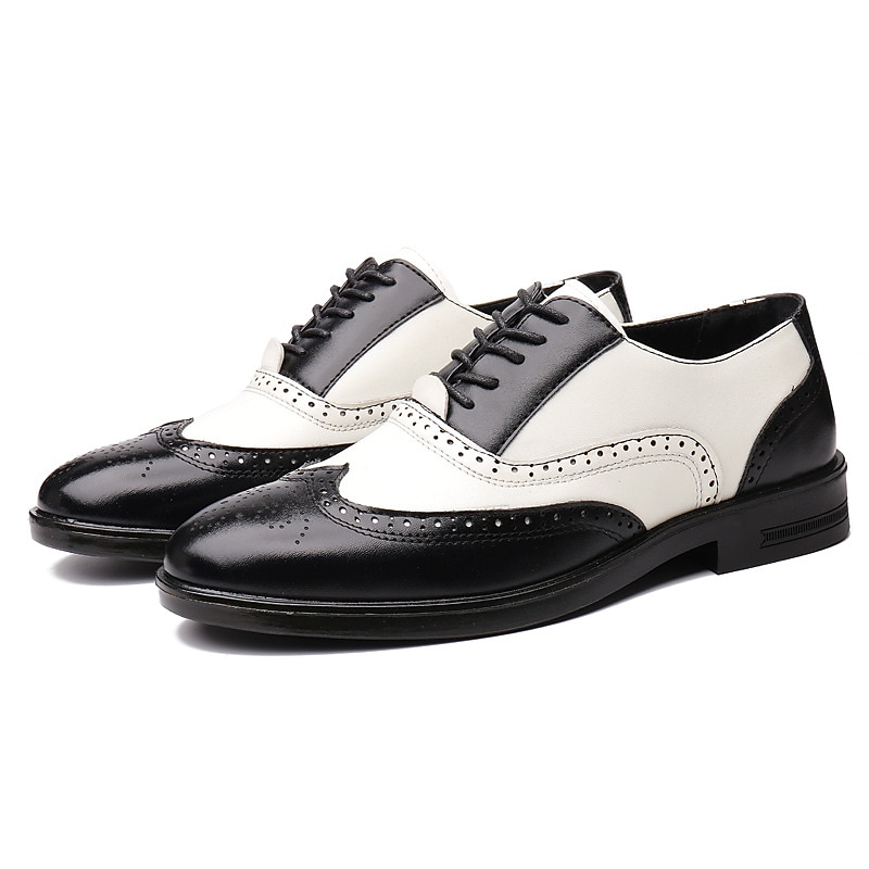 Ανδρικά λευκά και μπορντό παπούτσια Oxford brogue με wingtip, γυαλιστερά δερμάτινα παπούτσια για θεατές εμπνευσμένα από το Gatsby, για τζαζ πάρτι της δεκαετίας του 1920, vintage γάμους και θεματικές επίσημες εκδηλώσεις 2025 - $46.99 –P6