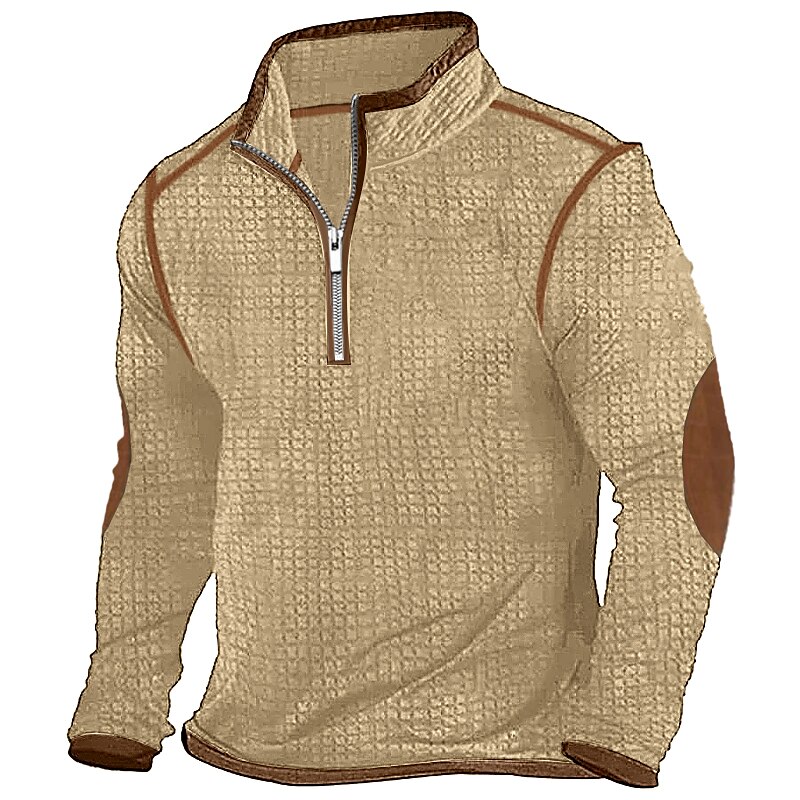 Men's Waffle Tee Waffle Shirt T Shirt Zip Half Shirt Long Sleeve Half Zip Spring &  Fall Color Block Vintage Designer Basic Patchwork Vacation Street Going out Black Navy Blue khaki Top Tee for Men 2025 - $22.99 –P4