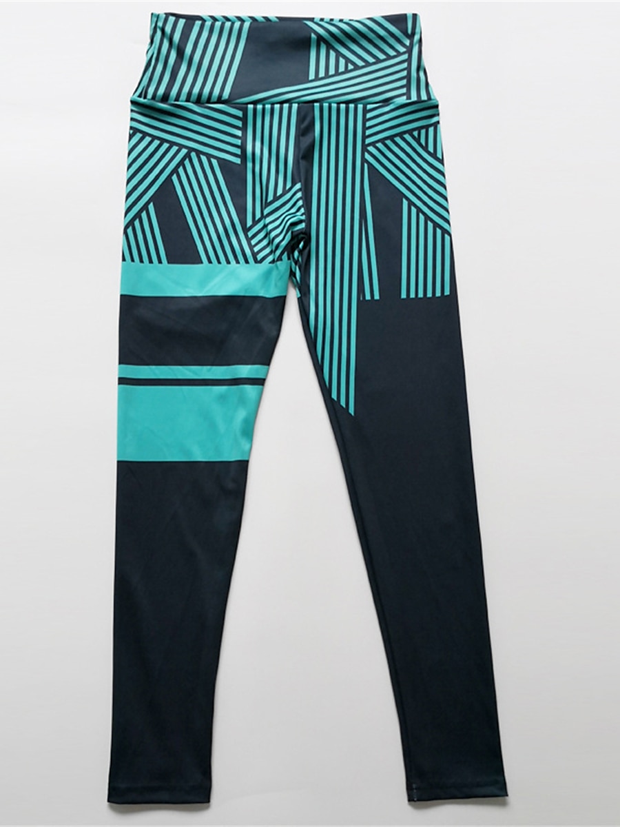Women's Leggings Active Fashion Streetwear Ankle-Length High Waist Stripe Printing High Cut Breathability Soft Comfortable Micro-elastic Outdoor Yoga Street Robin's Egg Blue White Fuchsia Green Fall 2025 - $13.99 –P4