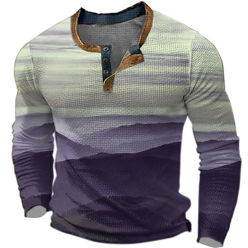 the Mountains mens graphic camicia color block fashion designer casual 3d print henley waffle tee sports outdoor holiday festival blu viola marrone lungo del 2026 a $24.99 –P2