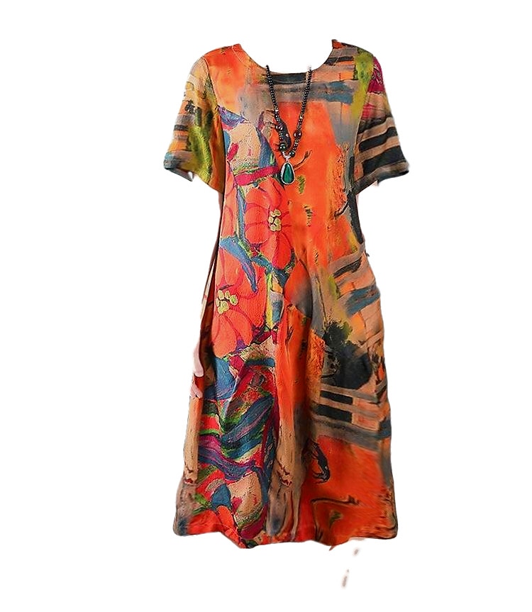 Naisten Tpaitamekko Väljä mekko Poltettu oranssi mekko Pitkä mekko Maxi mekko Oranssi Apila Lyhythihainen Painettu Painettu Kevät Kesä Tiukka pyöreä kaula-aukko Vintage Päivittäin Loma 2023 M L XL 2025 - $31.99 –P3