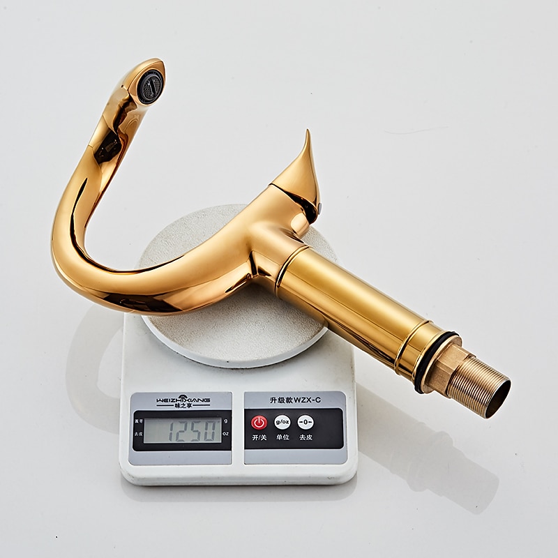 Robinet de lavabo de salle de bain incurvé pour vasque, robinets de bain à un trou à poignée unique avec interrupteur d'eau chaude et froide, valve en céramique à l'intérieur de 2025 ? $153.99 –P6