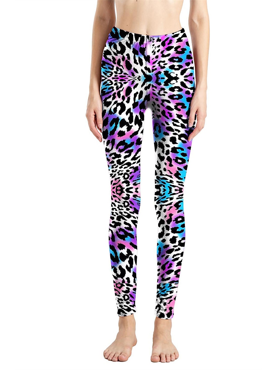 Women's Leggings Active Fashion Full Length High Waist Leopard Gradient Snake Print Elastic Waist Print Breathable Soft Comfortable Micro-elastic Outdoor Vacation Home Leopard Print 0358 blue and 2025 - $13.99 –P50