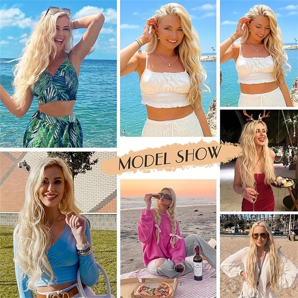 Long Platinum Blonde Wig  28 Inch Natural Wavy Blonde Wig Middle Part Blonde Wig Synthetic Hair Blonde Wigs For Women 2026 - $21.99 –P2