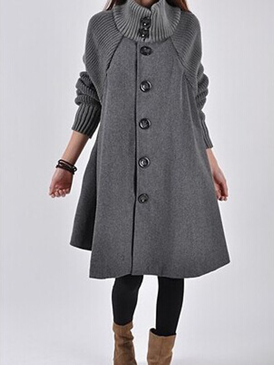 Women's Winter Coat Cloak / Capes Long Coat Winter Coat Single Breasted Thermal Warm Trench Coat Single Breasted Stand Collar Loose Fit Outerwear Long Sleeve Black 2023 - US $35.99 –P2