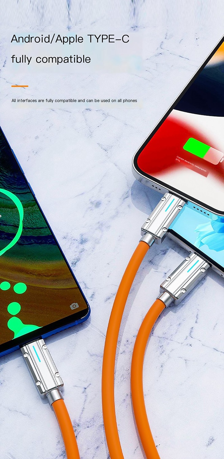 USB C-kabel Bliksemkabel 100W 3.9ft USB A naar USB C USB A naar Lightning USB A naar micro B 6 A Snellader Hoge gegevensoverdracht 3 in 1 Voor Macbook iPad Samsung Mobiele telefoonaccessoire 2025 - $18.99 –P6