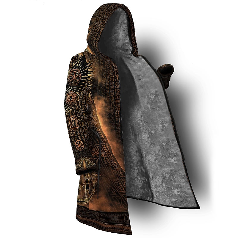 Herr Vinterkappa Fleece-jacka Kappa Sport & Utomhus Dagliga kläder Håller värmen Andningsfunktion Dragkedja Ficka Höst vinter Grafiska tryck Totem Streetwear Sport Luvtröja Lång Normal Gul Grå Jacka 2025 - $73.99 –P5