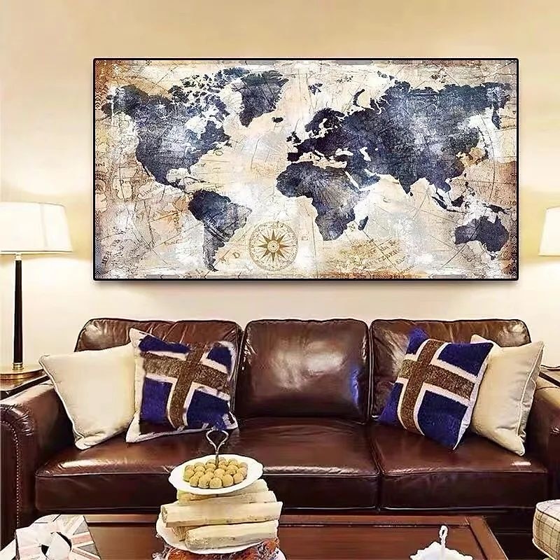wereldkaart wordt afgedrukt kunst aan de muur moderne foto home decor muur opknoping cadeau gerold canvas ingelijste niet uitgerekt 2025 - $45.99 –P15
