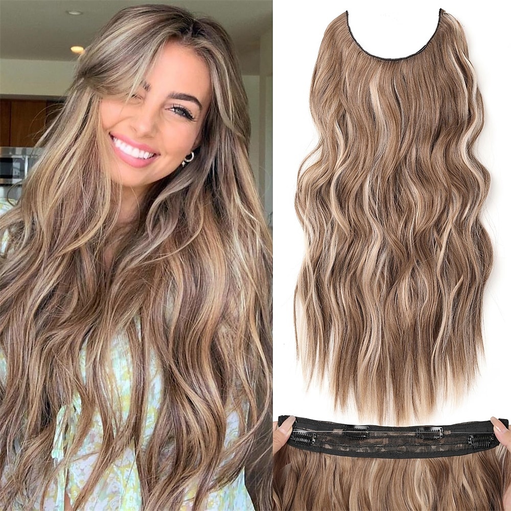 Hair Extensions 20 Inch Long Wavy Blonde Hair Extensions with Invisible Wire Adjustable Size 4 Secure Clips in Hair Extensions for Women 2025 - $13.99 –P14
