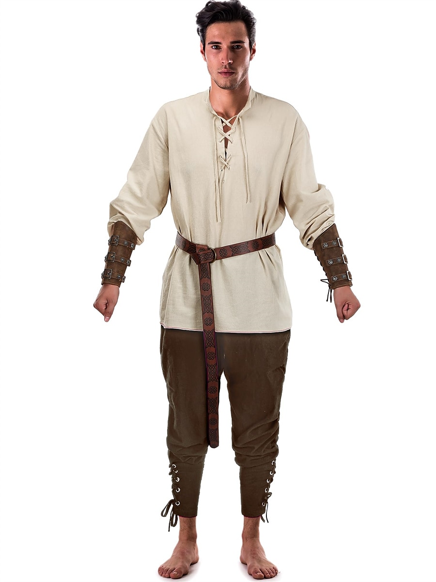 2025年 レトリ/ヴィンテージ 中世 ルネッサンス パンツ セット ウエストベルト 海賊 バイキング Ranger 男性用 バイキング ファンタジー ハロウィーン カーニバル マスカレード カーニバル 性能 マスカレード 成人 シャツ パンツ ベルト コレクション – $60.99 –P5