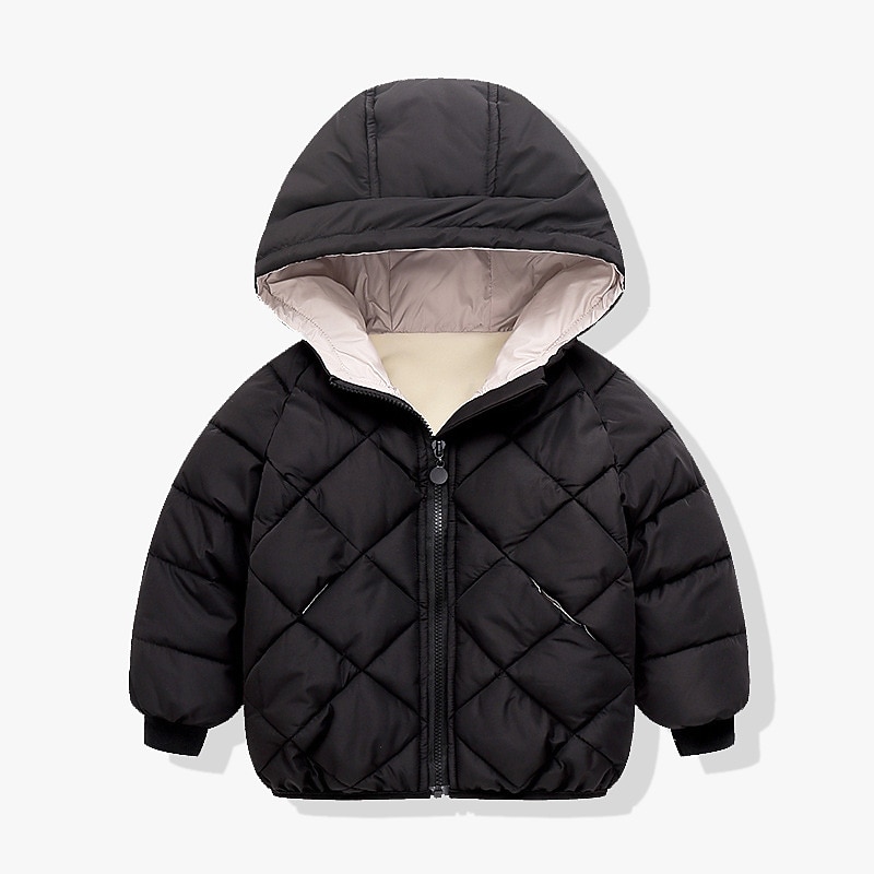 Děti Unisex Mikina s kapucí Svrchní oděvy Dětská bunda Puffer Jacket Pevná barva Dlouhý rukáv Zip Kabát Venkovní Bavlna Rozkošný Denní Bavlněný kabát ve tvaru diamantu-béžový Fleece bavlněný kabát ve 2025 - $23.99 –P5