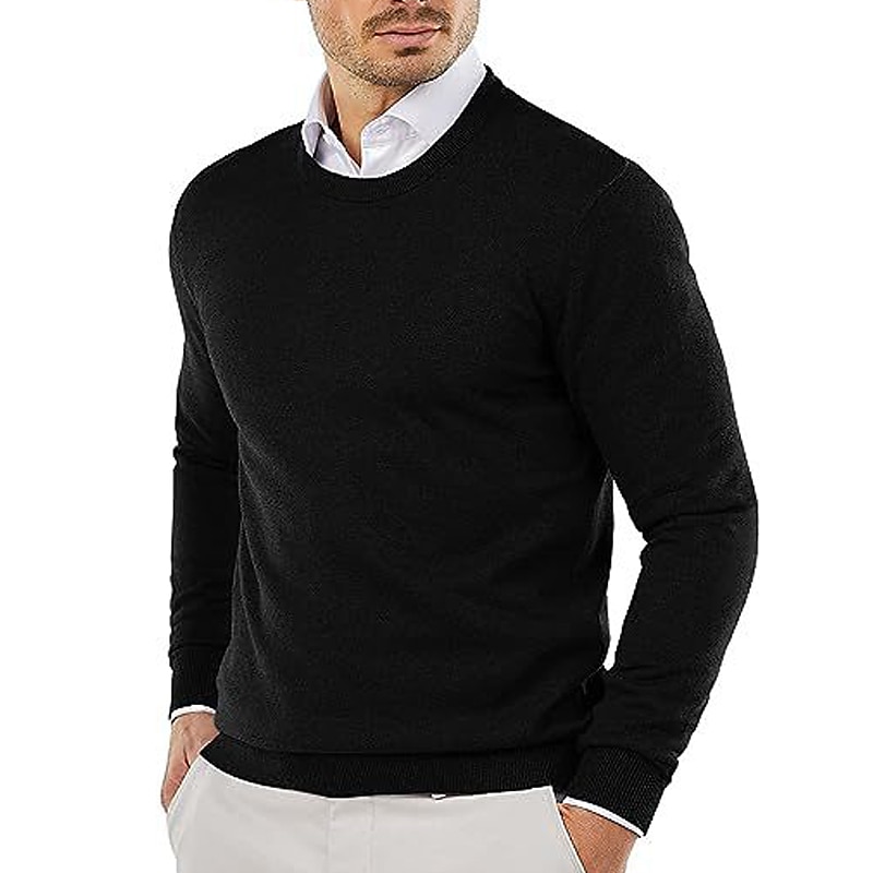 Men's Pullover Sweater Jumper Dress Sweater Jumper Ribbed Knit Cropped Knitted Plain Crew Neck Keep Warm Modern Contemporary Daily Wear Going out Clothing Apparel Fall Winter Black Yellow S M L 2025 - GBP £23 –P4