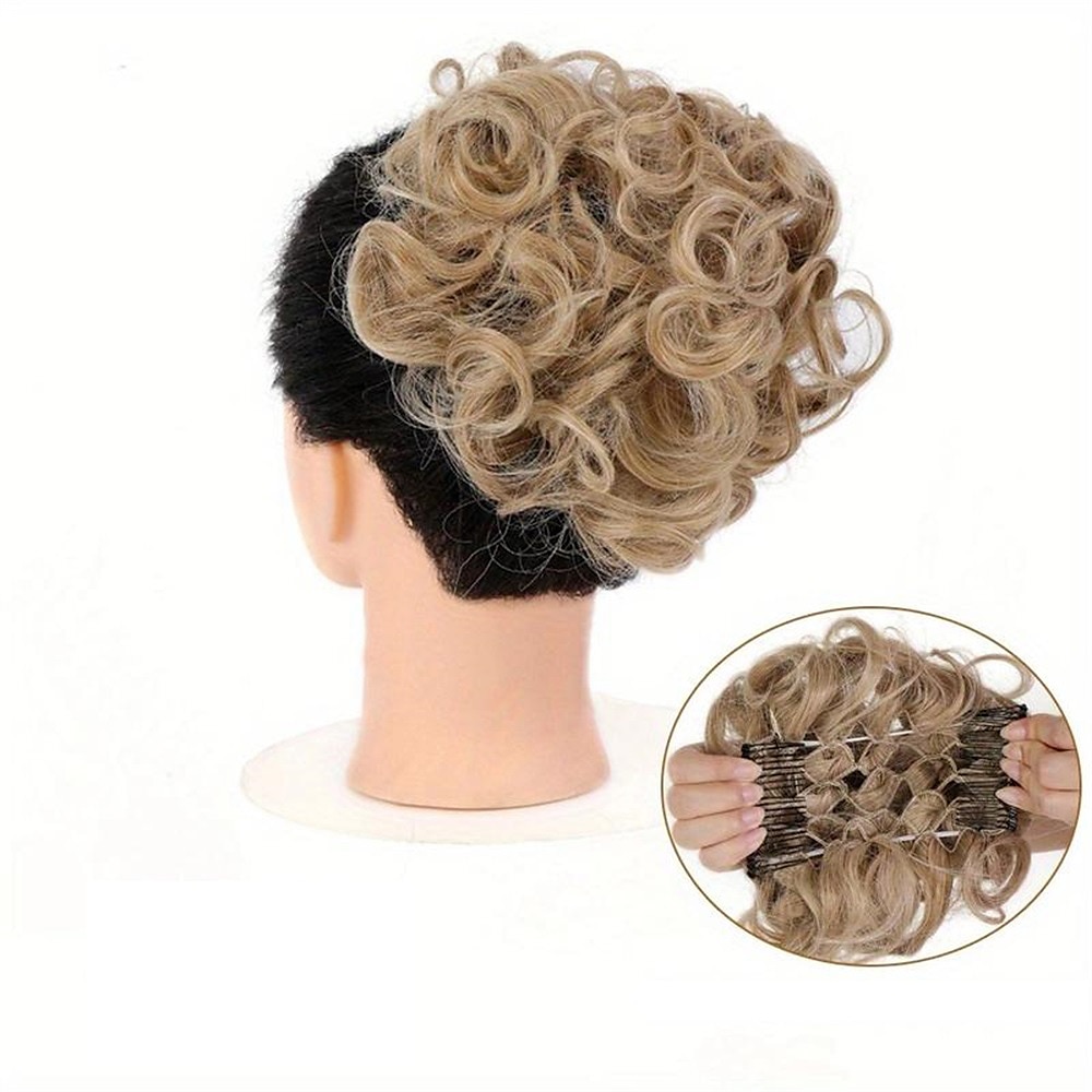 mariée gros chignon en désordre, chignon bouclé synthétique avec clips de peigne, queue de cheveux couverture chignon extension de queue de cheval faux cheveux naturels de 2025 ? $11.99 –P17