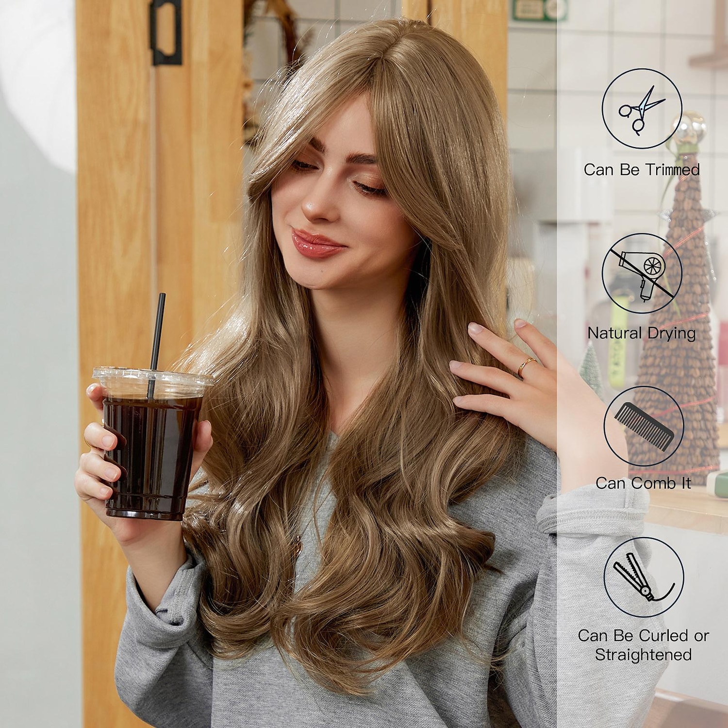 26 inch synthetische pruik damespruik blond lang golvend haar mode dagelijks feest cosplay 2025 - $26.99 –P8